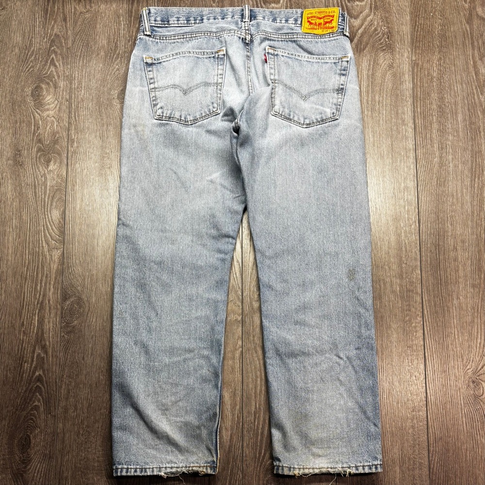 Levis 505 Regular Fit Light Wash Straight Leg Jeans 36x30 Distressed Blue Denim